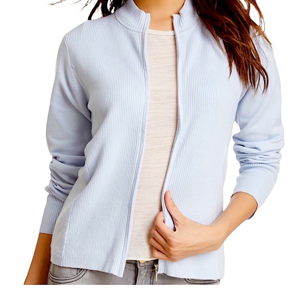 Anthropologie Shu Shu Full Zip Mock Neck Ribbed Cardigan Sweater Lavender